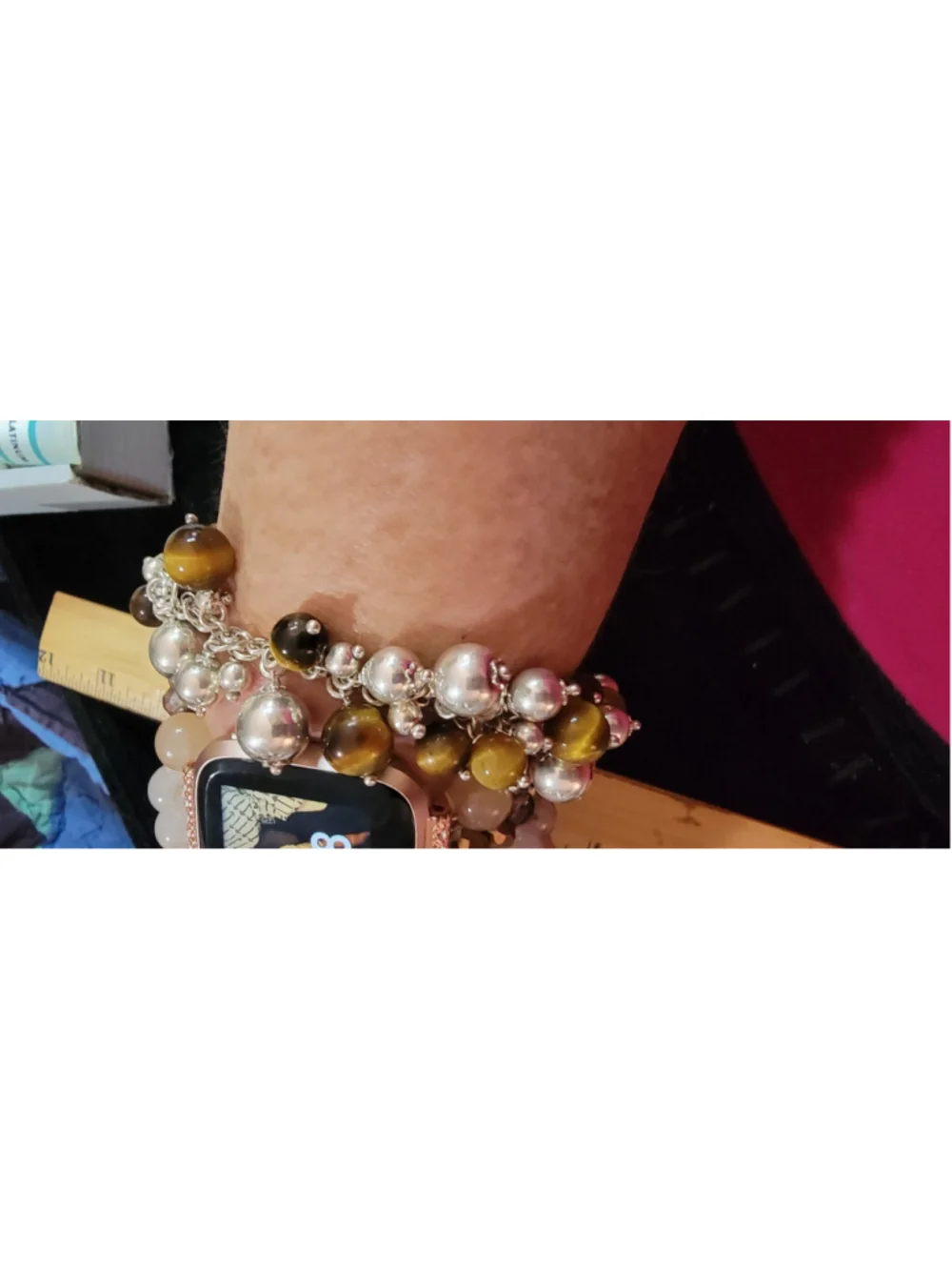 Sterling Silver Tiger's Eye Cha Cha Charm Bracelet 54.88g 7